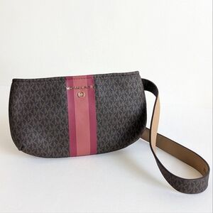 Michael Kors Belt Bag Fanny Pack Brown Signature Logo Magenta Pink Stripe S/ M